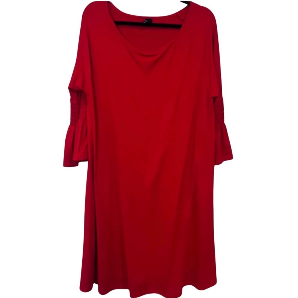 Elegant Agnes & Dora Red Bell Sleeve Swing Dress XL Boho Stretch Knit Tunic - Picture 5 of 9